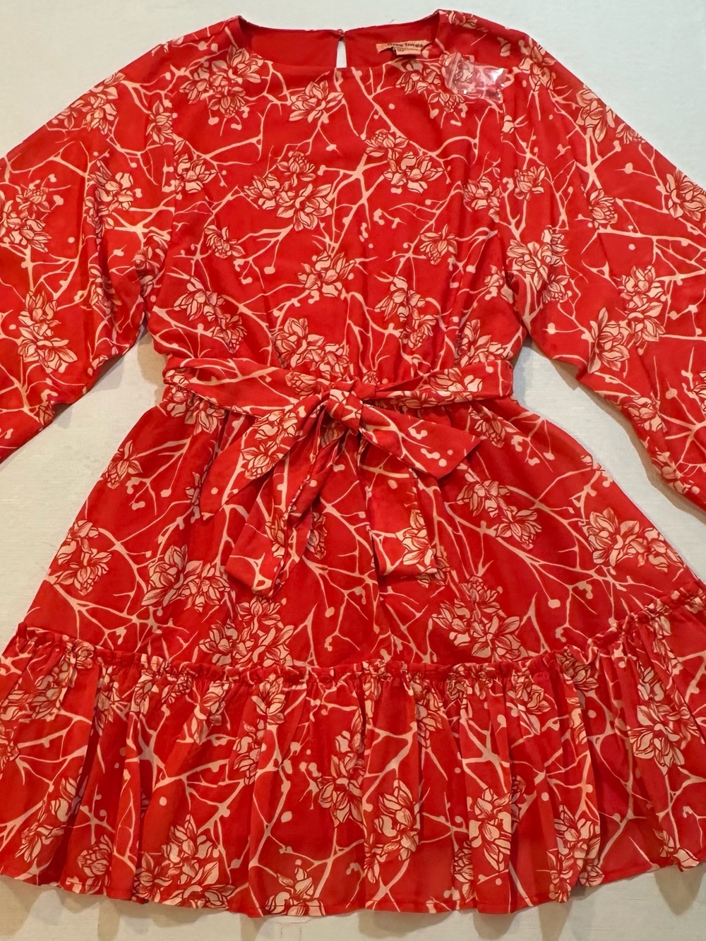 Flying Tomato Red Floral Belted Tiered Mini Dress S